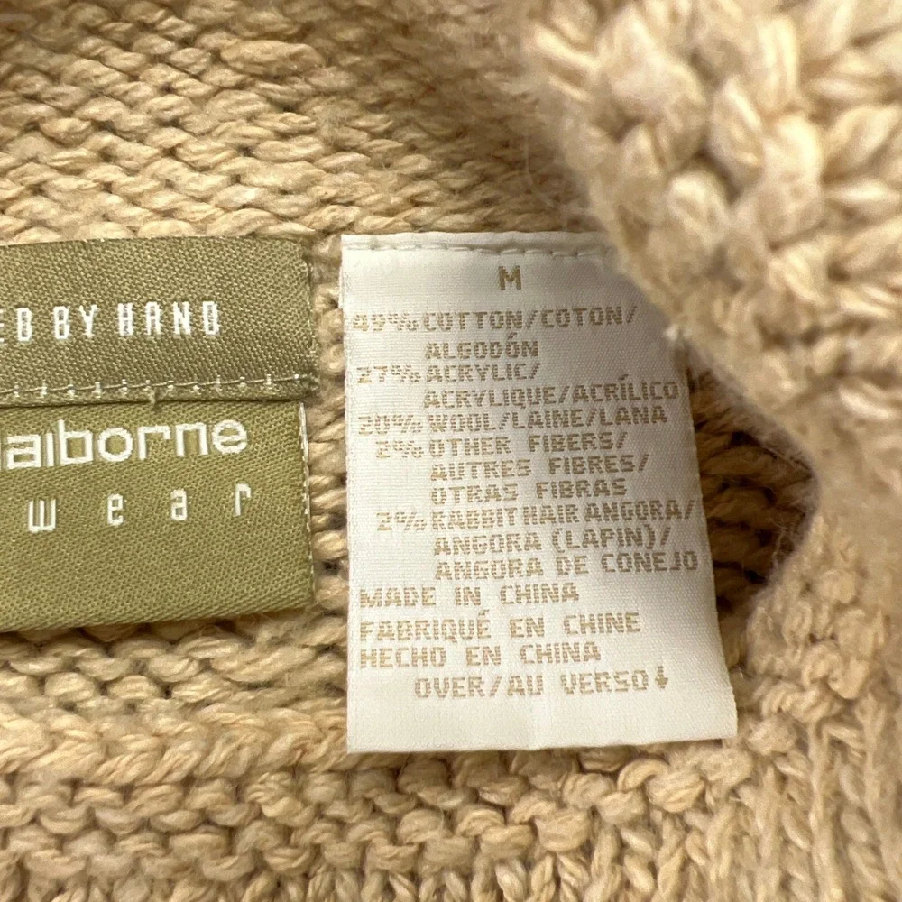 Liz Claiborne Knitted By Hand Sweater Womens Medium Multicolor Argyle Mock Neck